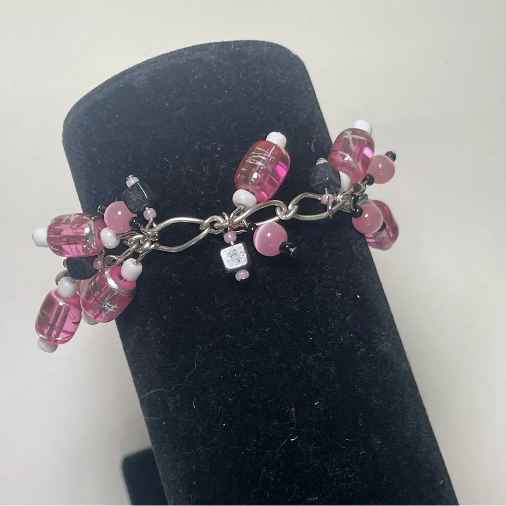Pink Beaded Bracelet with Teapot and Spoon Toggle Closure